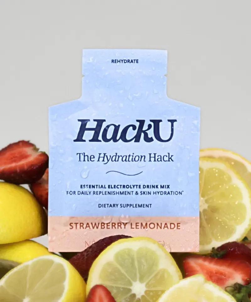 HackU The Hydration Hack Strawberry Lemonade Essential Electrolyte Drink Mix for Daily Replenishment & Skin Hydration Sugar-Free Bloat-Free