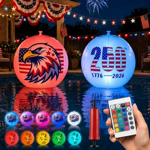 Avatar Controls Solar Floating Pool Lights 16", 2-Pack 250th 4th of July Decorations Outdoor, IP68 Waterproof Color Changing Light Up Inflatable Pool Balls for Patriotic Parties, Memorial Day, Summer Celebrations