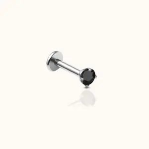 Classic Black 2mm CZ Threadless Labret Titanium Flat Back Earring