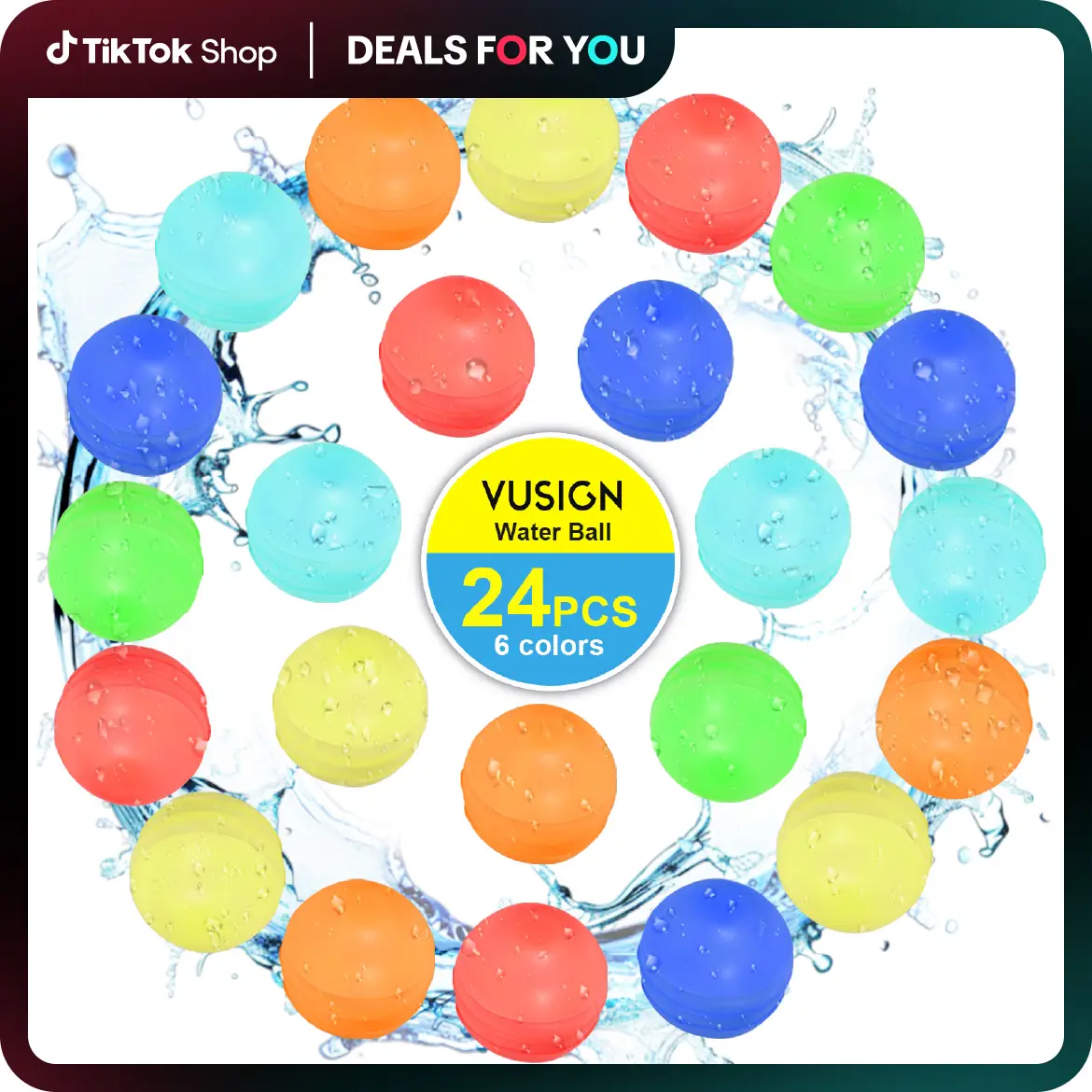 Vusign 24Pcs Reusable Water Balloons, Pool Beach Toys for Boys and Girls, Outdoor Summer Water Toys for Kids Ages 3-12, Water Ball for Outdoor Activit