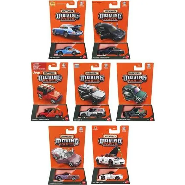 Matchbox 8-Piece J Assortment Collectible Toy Cars with Realistic Moving Doors, Trunks or Hoods, Moving Parts, Recycled Zinc - Ships in Own Container, Choking Hazard Small Parts Note