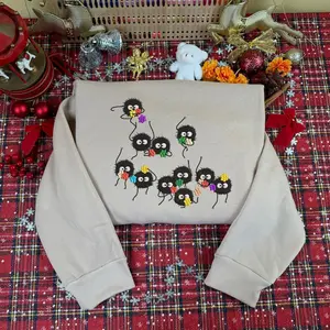 Everything's Ghibli Studio Accessories Store - Soot Sprites Cute Embroidered Sweatshirt And Hoodie, Spirited Away Jumper, Fantasy Anime Inspired