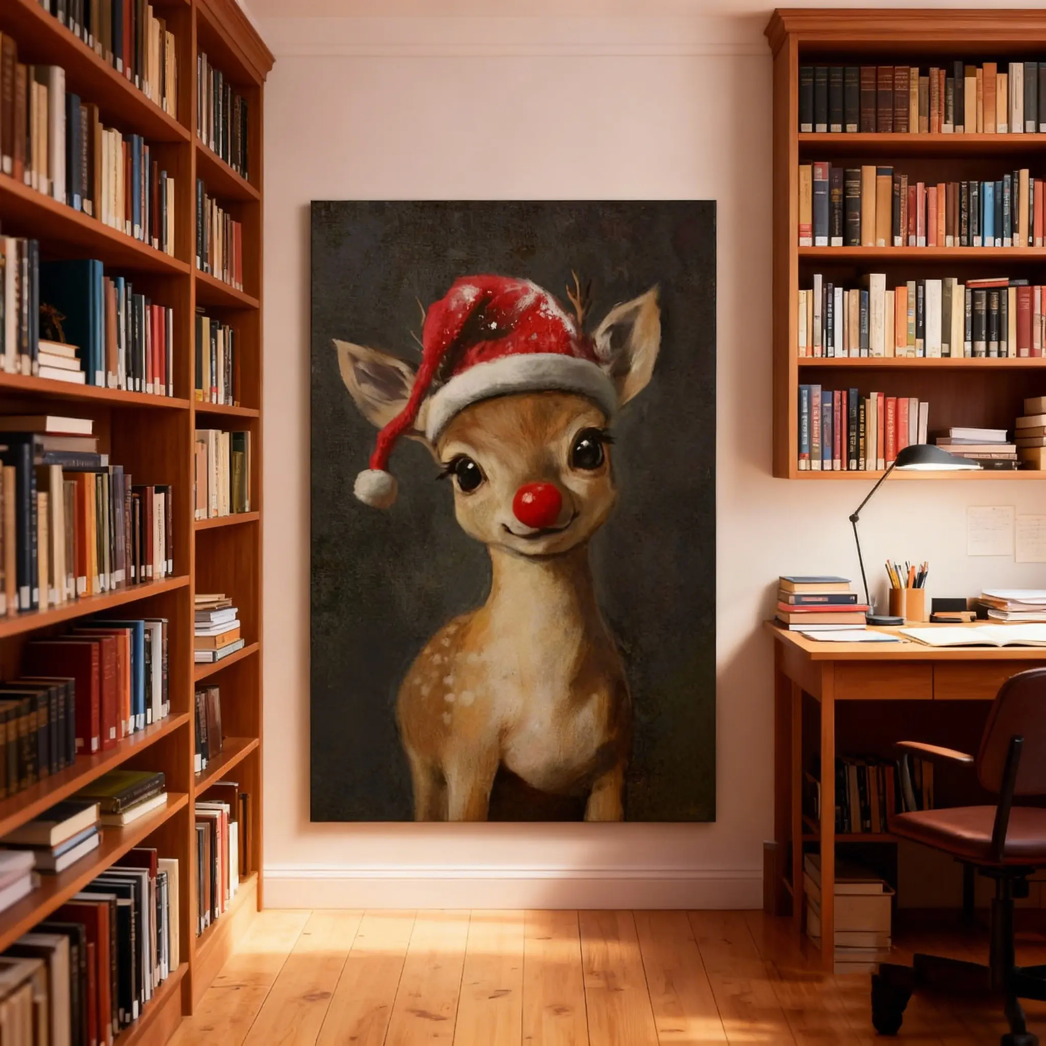 Vintage Reindeer Christmas Hat Frame-Style Wall Art Poster - Retro Minimalist Line Drawing Print, Aesthetic Home Decor Hanging Light for Wardrobe, Balcony, Kid Room, Bathroom
