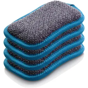 Washing Up Scrub Pad - Microfiber Sponge for Cleaning,  Kitchen Sponge for Dishes & Sink, Non Scratch, Multi Purpose , Machine Washable - 4 Pack