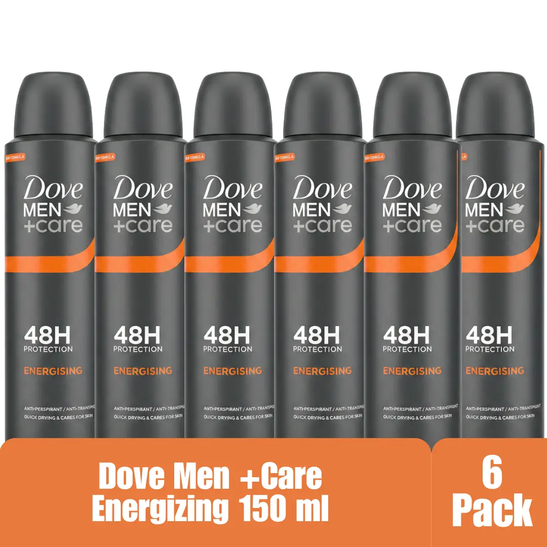 Dove Men+Care Energizing Antiperspirant Spray, 48H Protection, Quick-Drying Formula, Skin Care Technology, 150ml (Pack of 6)