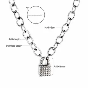 Antiallergic Stainless Steel Necklace with Lock Charm 45+5cm Length 10x16mm Pendant Fashion Jewelry