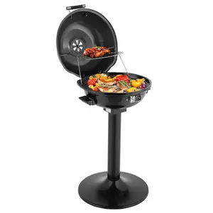 Electric BBQ Grill with Stand, Portable Double Layer Indoor/Outdoor Electric Grill for Indoor & Outdoor Use, 1600W, Black