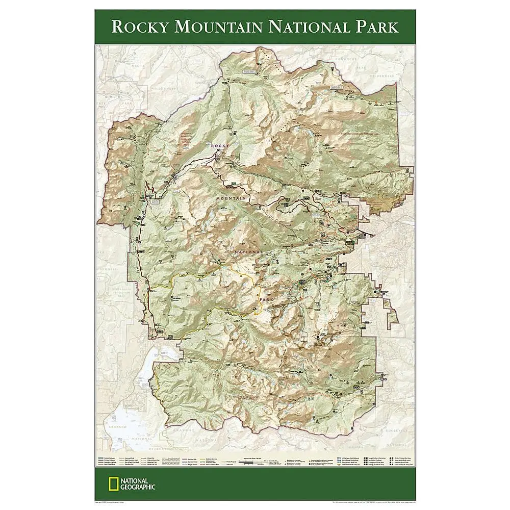 Rocky Mountain National Park Map - Detailed Topographical Map with Roads and Landmarks