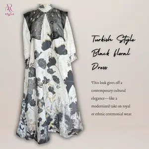 AR Styles Turkish Style Black Floral Dress - Casual Women's Elegant Outfit with Modern Design and Floral Print - Womenswear Islamic