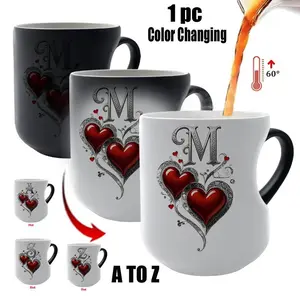 Vintage Shimmering Heart Ceramic Mug, Thermosensitive Magic Color-Changing Mug, 11 Oz/330 Ml, Perfect Mother's Day Funny Gift Mug for friends, lovers and mothers, Drinkware, Funny Dad Mug