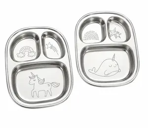 Stainless Steel Divided Plates for Kids — Unicorn Design | Set of 2