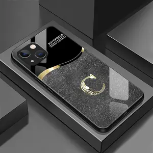 Suitable for [iPhone 15 Plus] New high-end flashing letter glass mobile phone case New business simple metal paint electroplated glass mobile phone case Affordable anti-fall and anti-fingerprint-888