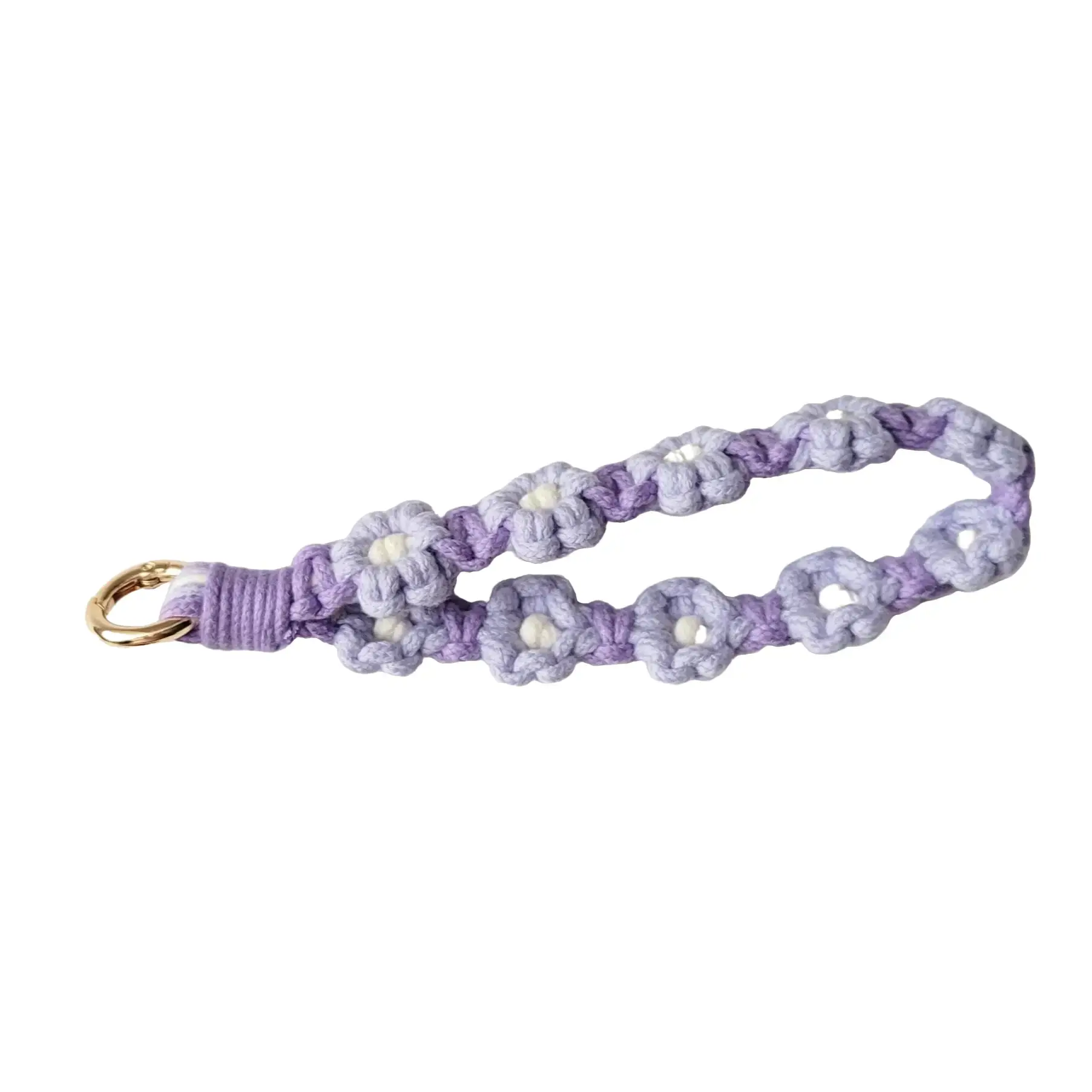 Purple and Lilac Flower Macrame Wristlet Keychain