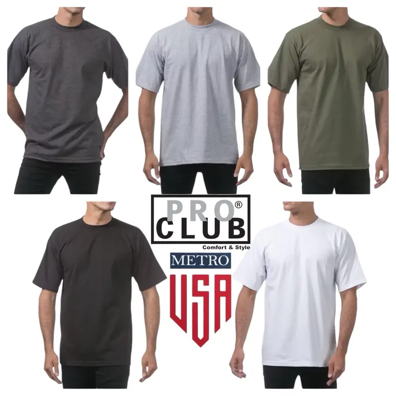 5 Pack Pro Club Men's Heavyweight Short Sleeve Crewneck Classic Menswear men gifts tee tshirt unisex cotton Outfit Thick Fabric Streetwear