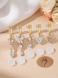 CZ Zircon Butterfly & Heart Belly Button Clip, Non-Piercing, Stainless Steel Faux Belly Ring, Equipped with A Pain-Relieving Silicone Pad, Designed Exclusively for Women