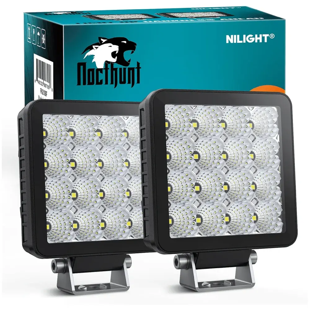Nilight 4-Inch 16-LED Square Outdoor Flood Lights, Aluminum Waterproof LED Outdoor Pod Lights with Blackout Look, EMC Certified (Pair)