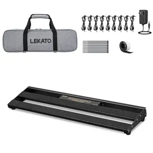 LEKATO PR-01 Guitar Pedal Board with Built-in Power Supply, 19x5.1x1.8" 1.8LB, Aluminum Alloy PedalBoard with Pedal Cables, Bag, Adhesive Hookside Tape, for Music Lovers Friends Gift