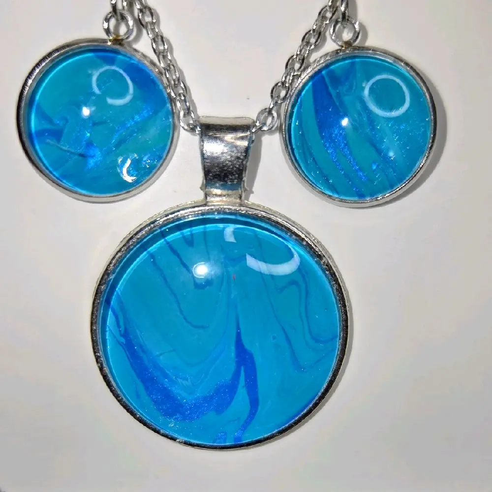 Acrylic Paint Pendant and Earrings Set-  0180