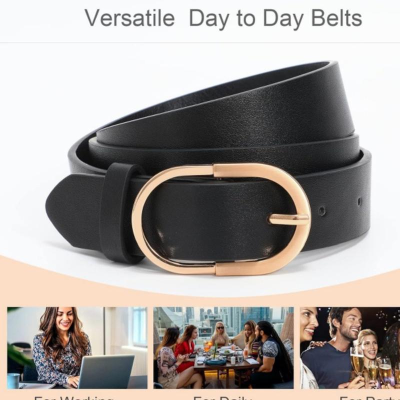 3pcs Handmade Women's Belts with Golden-Tone Metal Buckles - Black, White & Brown Belts