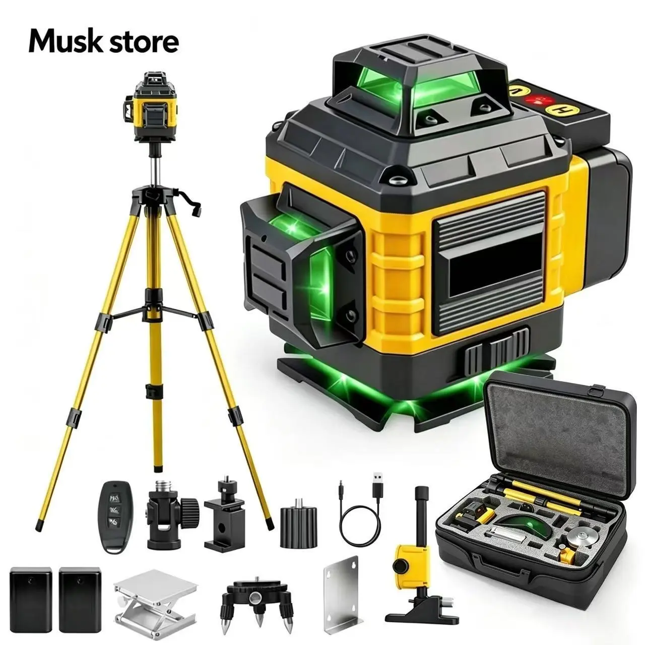 4D 16-Line View Laser Level Unit, 360° Self-Levelling Rotary Laser Leveler, Rechargeable High-Precision Height Measuring Instrument for Decoration, Home Use