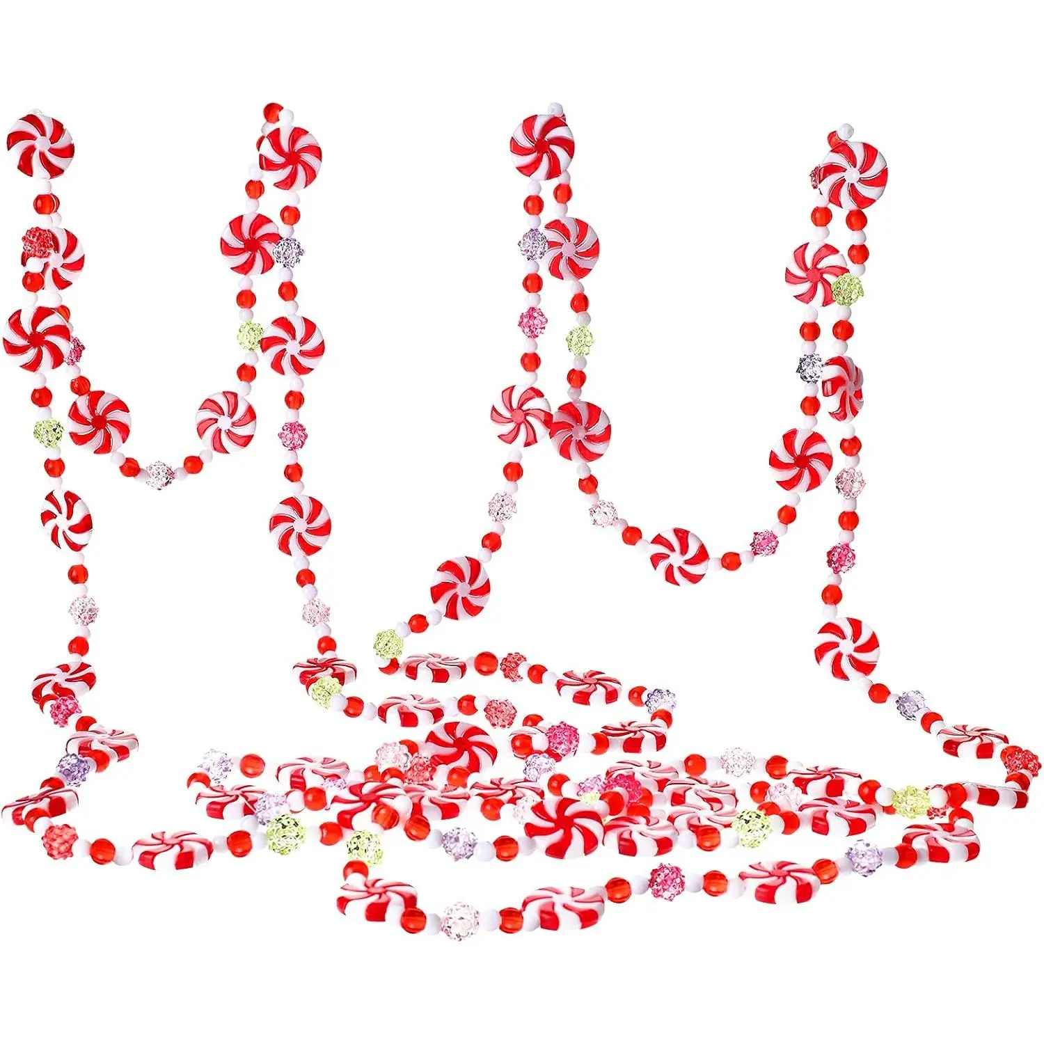 12 Feet Christmas Plastic Candy Swirl Garland Ornament Red and White Peppermint Beaded Garland Christmas Tree Decor for Xmas Party Supplies Holiday Favors Farmhouse Wall Hanging Ornaments Decoration