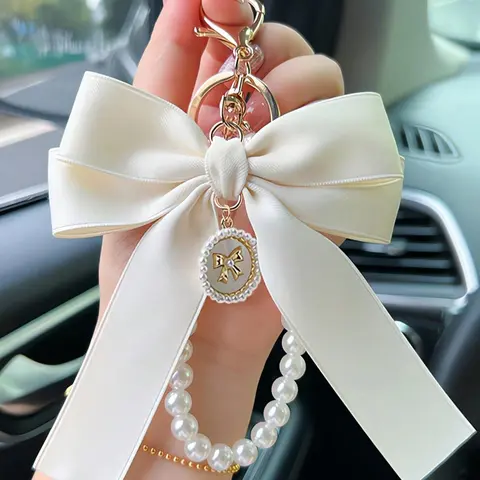 Cute Bow Design Bag Keychain, Faux Pearl Bracelet Keychain, Bag Pendant Keychain, Fashionable Bag Charm for Women & Girls, Cute Keychains