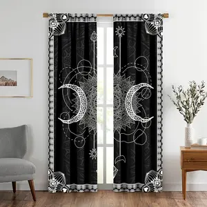2pcs Moon Curtain Constellation Darkening Window Dreapes for Bedroom Gothic Boho Mandala Blackout Curtains Sun and Moon Window Treatments Black White Decor