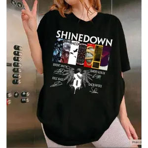 Shinedown Album Shirt Rock Band Tee Tour Merch Unisex Soft Cotton Casual Top Featuring American Flag Design