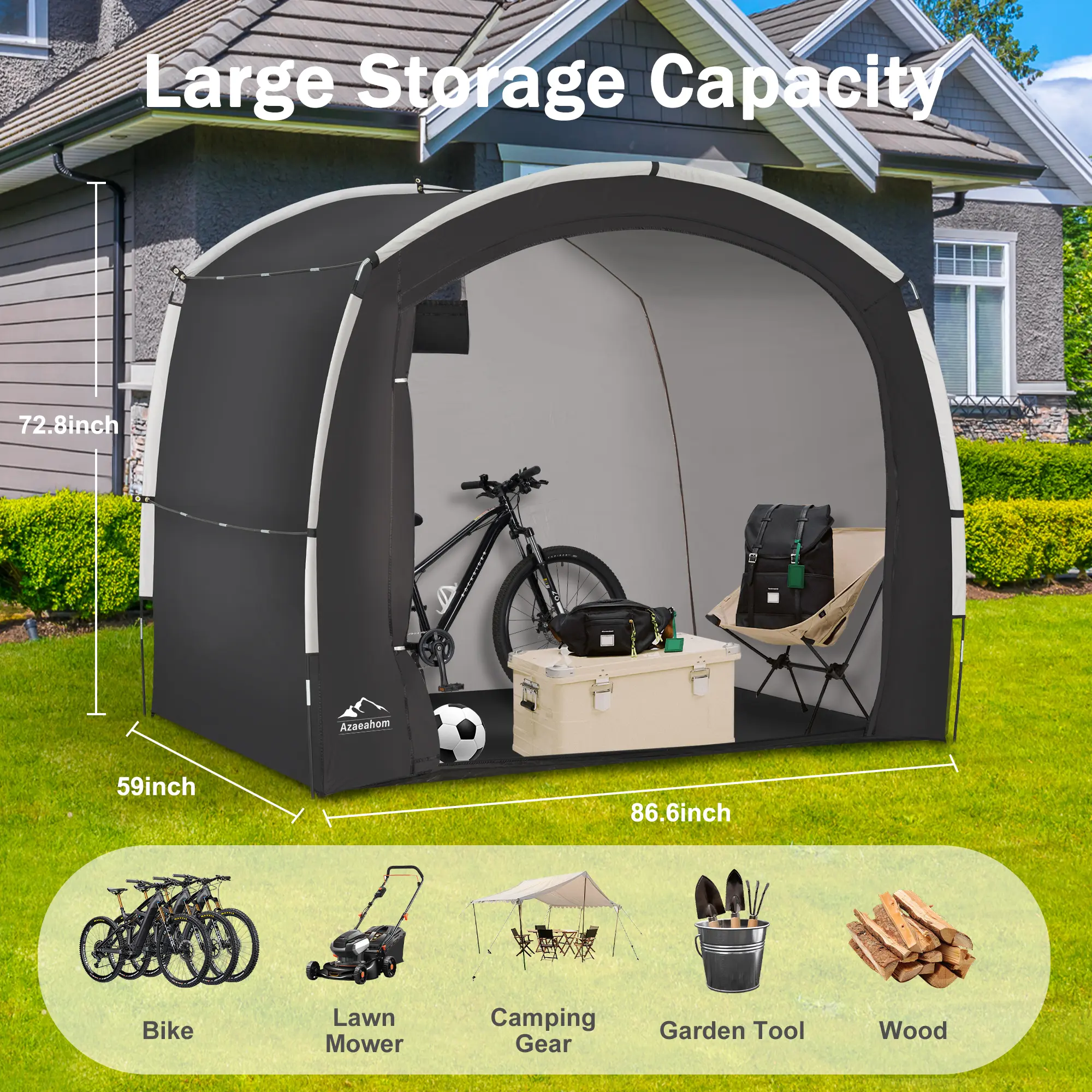 Compact Waterproof Portable Bike Storage Tent ，Quick Setup Foldable Outdoor Bicycle Shelter Cover Fits 2-5 Bikes，Multi Purpose Backyard Storage Shed for Garden Tools Lawn Equipment Pool Supplies