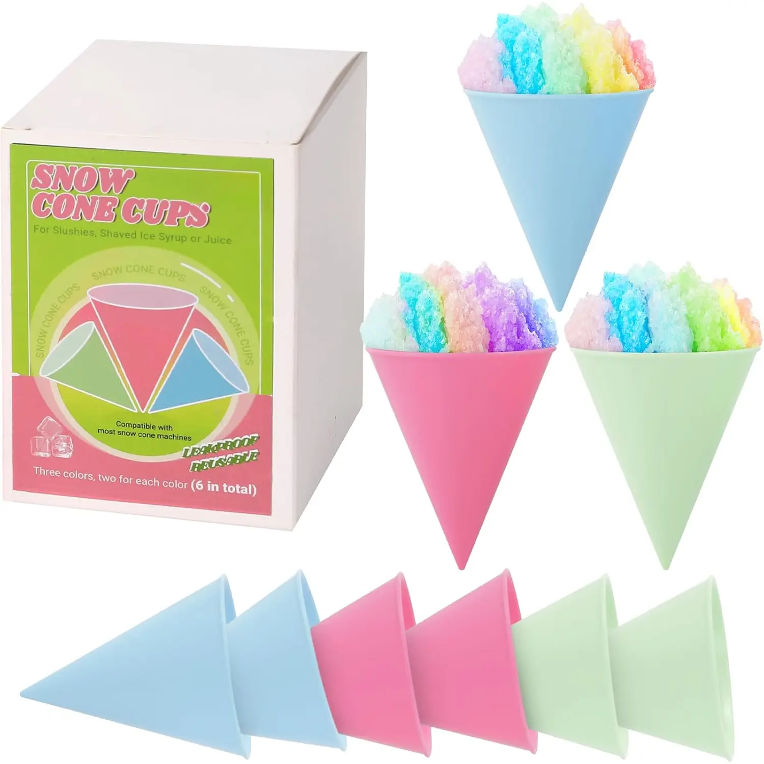 6-Pack Reusable Snow Cone Cups 6oz, Durable Plastic Cups for Your Snow Cone Maker - Leakproof Shaved Ice Cups - Ideal for Slushies, Shaved Ice Syrup, or Juice