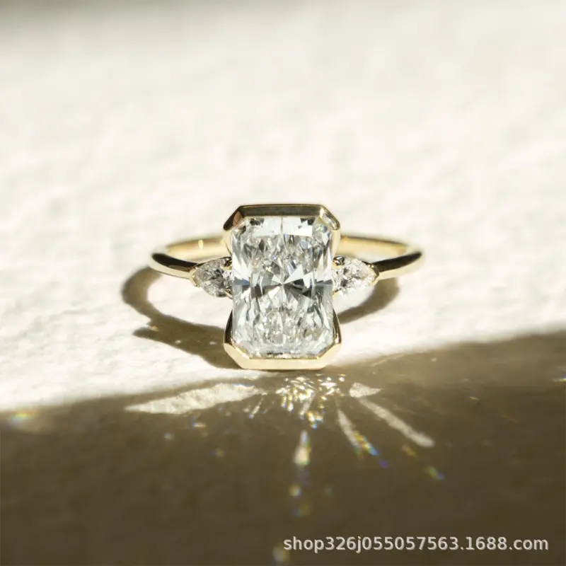 European And American Personalized Design Classic Square Diamond Zircon Engagement Diamond Ring Wedding Season Engagement Proposal Ring Gorgeous Style Ring