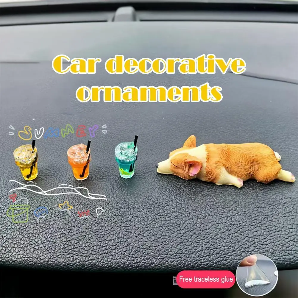 Cute Sleeping Corgi Car Ornament Handmade Resin Animal Figurine for Car Dashboard Creative Center Console Decor for Pet Lovers