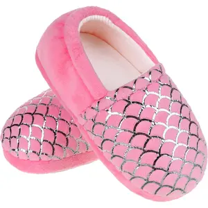 L-AS021   Girls Slippers Mermaid Princess No-Slip Memory Foam Slippers Soft Rubber Sole House Shoes for Bedroom Indoor Outdoor (Toddler/Little/Big Kid)