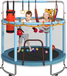 Trampoline for Kids Upgrade Full Anti-Rust 440lbs Toddler Trampoline with Net Upgraded Ring Legs Adjustable Gymnastics Bar Toys Gifts for Ages 1-8 Boys Girls