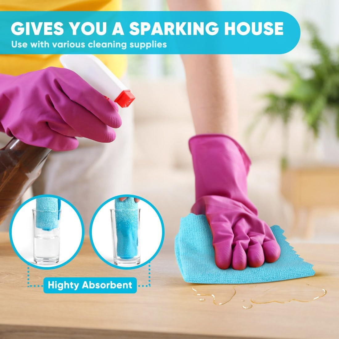 Microfiber Cleaning Cloth 24 Pack Highly Absorbent Reusable Lint Free Cloths for House Kitchen Car Care 12x11 inch Glass Towels Super Soft Effective Cleaning