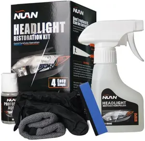 NUAN Automotive Headlight Restoration Kit - Refurbishing Fluid & Polishing Cleaner for Oxidized, Yellowed Headlamps, Enhanced Hydrophobic Coating for Superior Gloss & Protection on All Vehicles