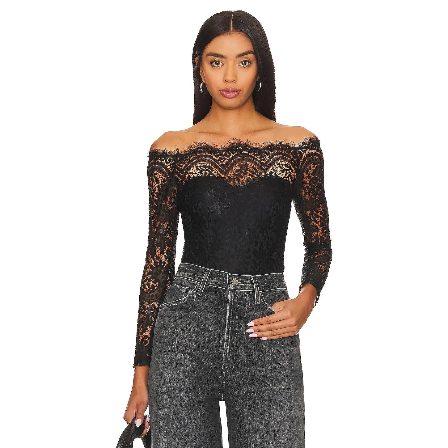 superdown Rivka Off Shoulder Bodysuit in Black