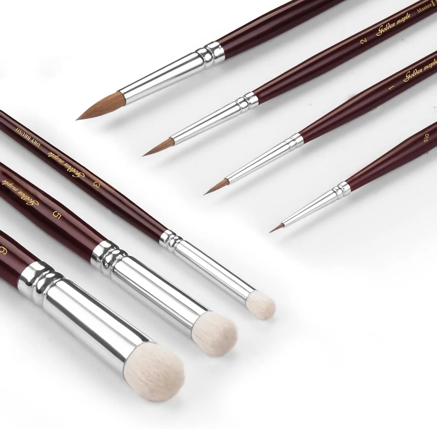 Click to see full view      2+  3 VIDEOS Kolinsky Sable Miniature Brushes Drybrushes for Miniature Set 7 pcs Paint Brushes for Miniature Oil Acrylics Model Paint Brushes #3, 5, 6