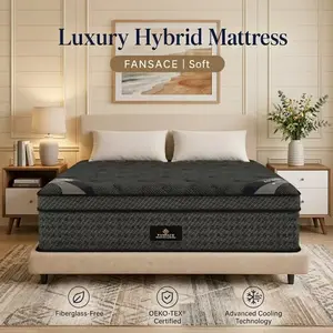 【Creator Exclusive】FANSACE 12/14/16 inch Twin/Queen/King/California King Size Gel Cooling Layer for heavy sleepers, Euro Top Hybrid Memory Foam Mattress, Fiberglass-Free Cover, body conforming support, Foundation Series, personal bedrooms Medium Firm