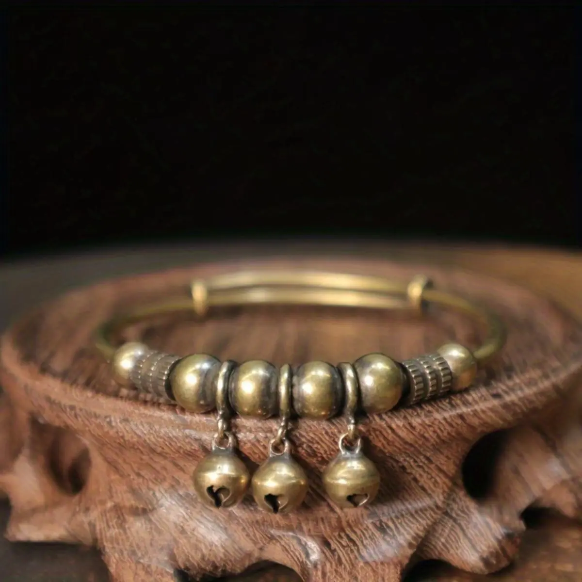 Women's Fashionable Retro Adjustable Bangle - Geometric Beads, Bell Charms, Push-Pull Design, Stress-Relieving Sound, Money Bracelet, Costume Jewelry, Retro Shapes Add Polish, Bell Bracelets & Bangles for Everyday Wear