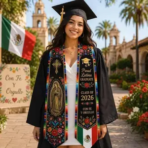 Personalized Mexican Graduation Stole 2026, Virgen de Guadalupe Floral Sash, Custom Name School Senior Gift