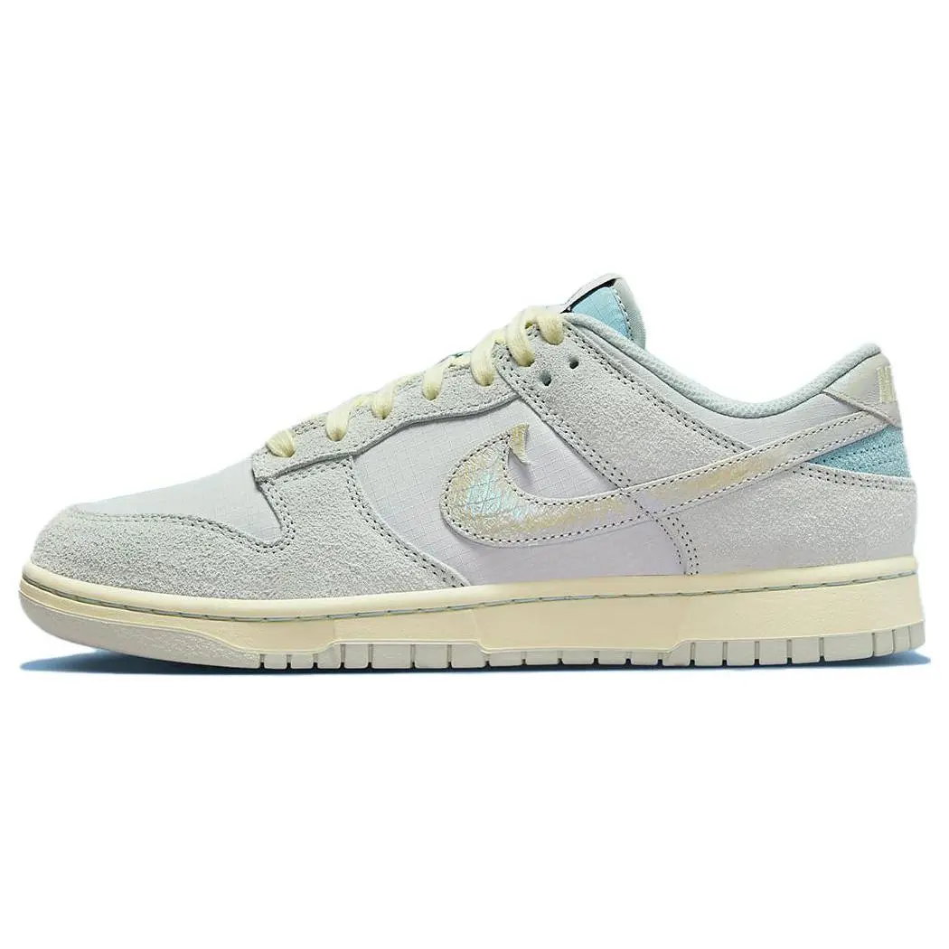Men's Nike Dunk Low "Gone Fishing" Closed Casual Athletic Trainer, Light Silver and Ocean Bliss Sports Shoes