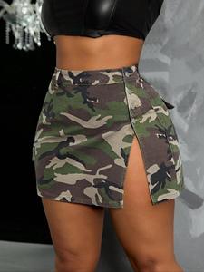 women's camo print denim skirt, casual fashion fitted camouflage print short skirt for daily wear, ladies summer bottoms, womenswear, cowgirl wear, boho fashion skirt