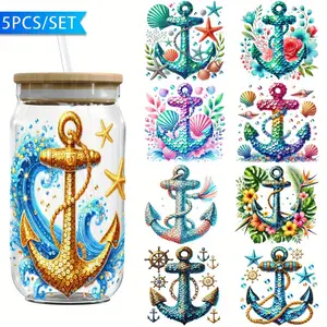 5 Pieces Glitter Sequin Anchor UV DTF Transfer Paper Waterproof And Scratch Resistant Transfer Paper Suitable For 16OZ Cups Bottles Computer & Home Decoration Glitter Sequin Anchor Transfer Paper Perfect For DIY Craft Projects