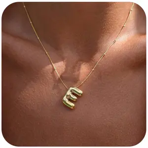 Bubble Letter Necklace for Women, 18k Balloon Initial Letter Pendant Necklace Initial Necklaces for Women Trendy Chunky Custom Name Necklace Jewelry for Women
