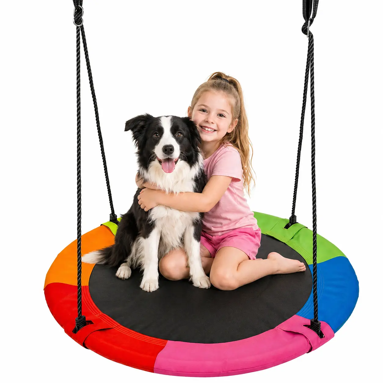 SkyBound Unisex Round Saucer Tree Swing for Kids, Metal Steel Frame, Tear-Resistant Textilene Fabric, UV-Protected, Waterproof, Soft Foam, Adjustable Ropes, Backyard Indoor-Outdoor Playground Swing-Set, Ideal for Birthdays, Uv-Resistant, Anti-Aging Featur