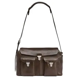 Women's Lemaire Gear Brown Leather Crossbody Shoulder Bag with Adjustable Strap