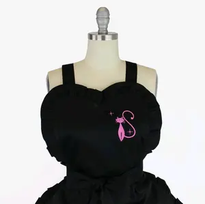 Retro Hot Pink Embroidered Cat Black Vintage Inspired Apron Hostess Gift For Her