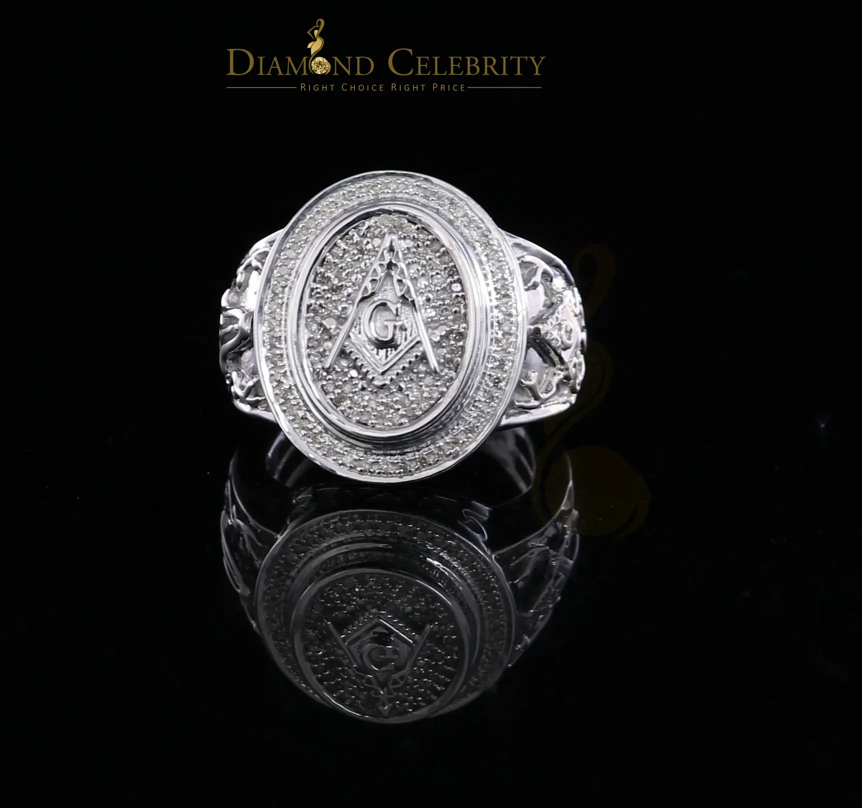 e 10 Skip to product information  King Of Bling's 0.33 CT Real Diamond Men's 925 Sterling Silver Masonic White Ring With Size 10