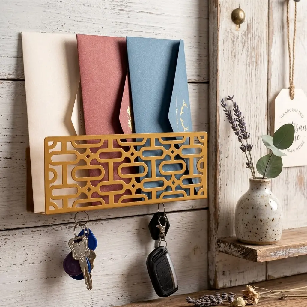Mid Century Modern Key and Mail Holder Wall Organizer with Magnetic Hooks - Atomic Elliptical Design Perfect for Entryway Living Room - Apartment Stylish Mail and Key Storage Wall Mounted Accessory.